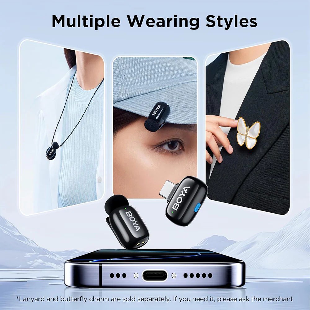 BOYA Mini-17 Tiny Wireless Microphone System With USB-C Connector For Android/iOS Devices (2.4 GHz, Black)
