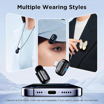 BOYA Mini-17 Tiny Wireless Microphone System With USB-C Connector For Android/iOS Devices (2.4 GHz, Black)