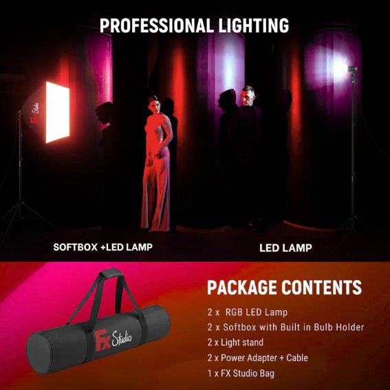 FX Studio 50×70cm RGB Softbox Lighting Kit with Remote – Professional LED Dimmable Light Set