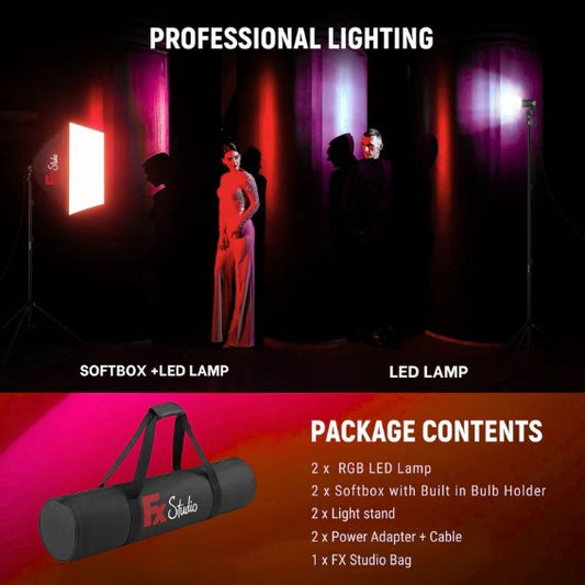 FX Studio 50×70cm RGB Softbox Lighting Kit with Remote – Professional LED Dimmable Light Set