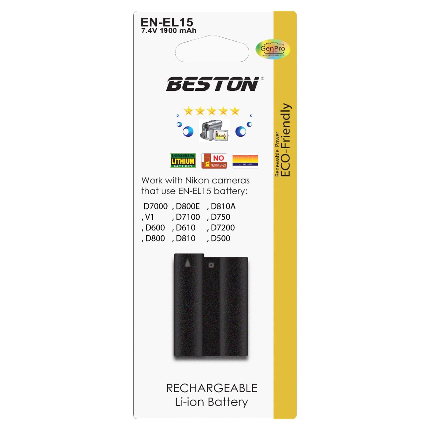 Beston EN-EL15B Rechargeable Lithium-Ion Battery for Nikon Cameras – 1900mAh