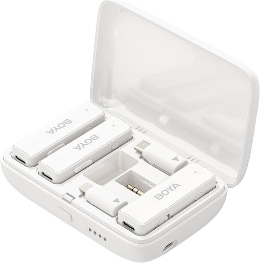 BOYA BOYALINK 1-2-Person All-in-One Wireless Microphone System with Interchangeable Connectors 2.4 GHz (White)