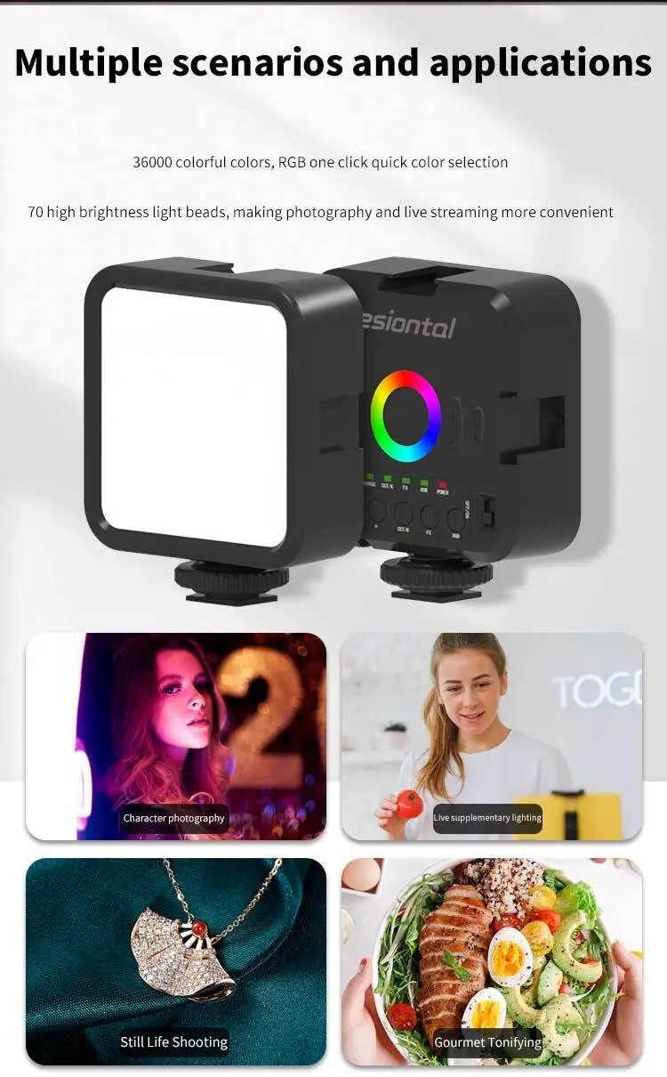 Desiontal W70 RGB Led Video Light Mini On-Camera SLR Light 36000 Full Color Lighting Lamp