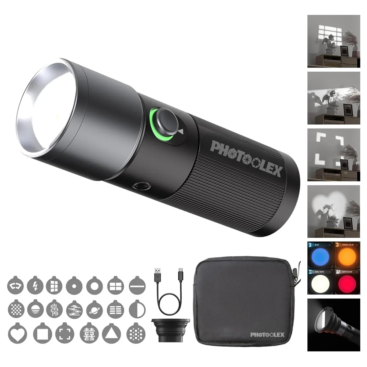 PHOTOOLEX Magnetic Gobos Four Colors Photography Spotlight 10w Upgrade Set